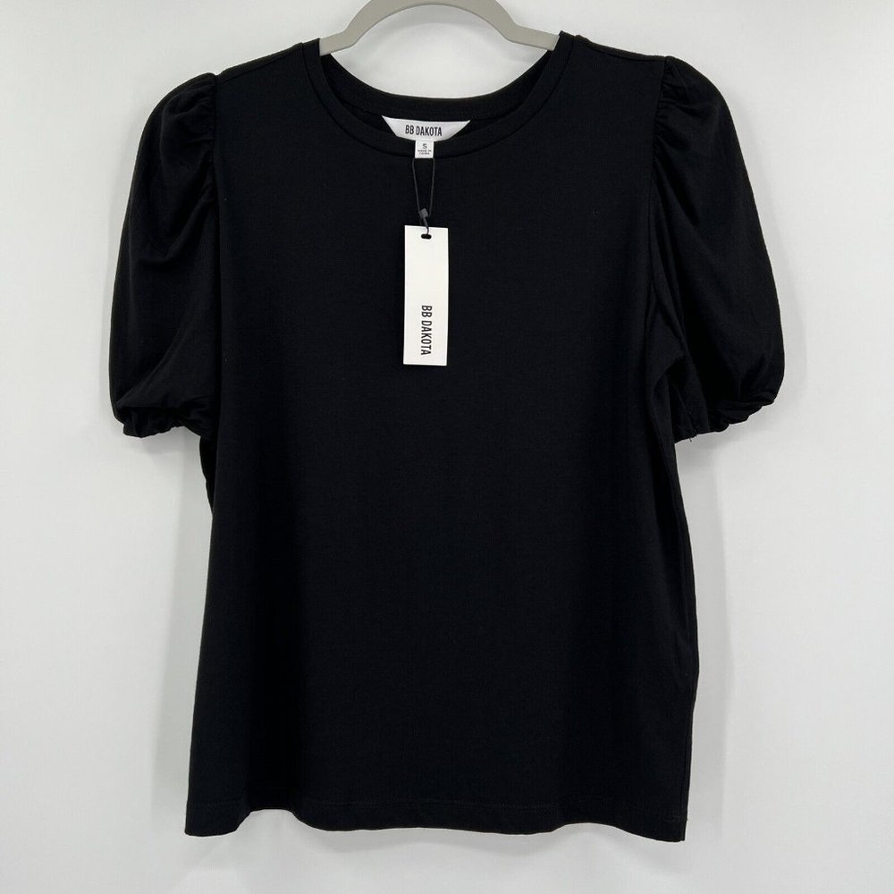 BB Dakota Women's Huff & Puff Tee Crew Short Sleeve T-Shirt Black Size S NWT